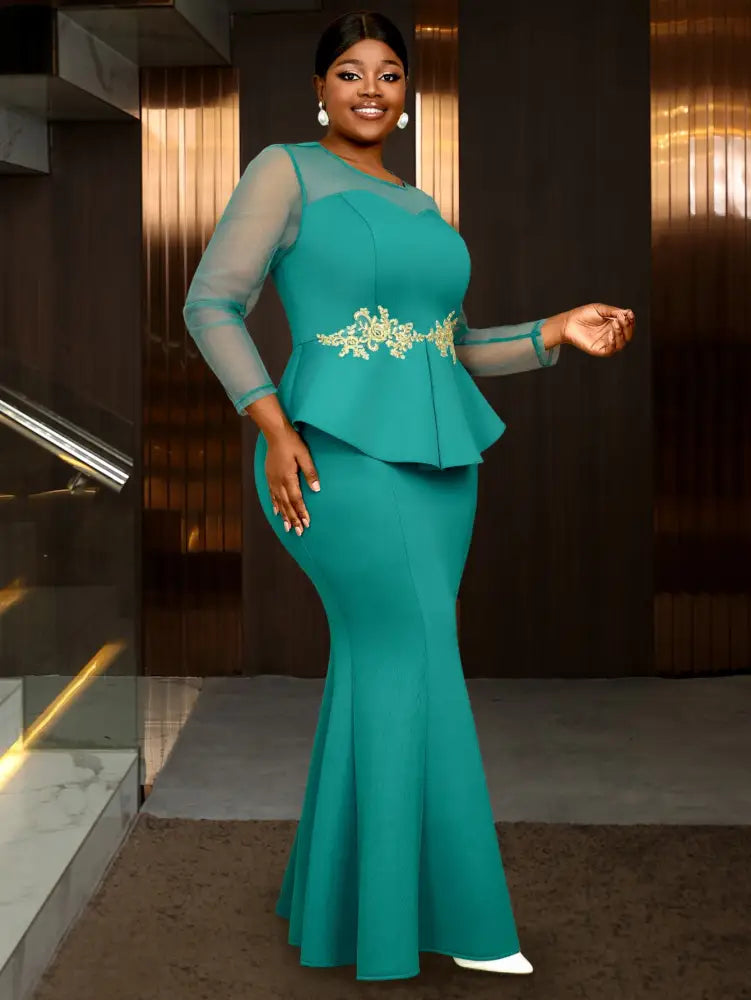 Maxi Dresses To Wear To A Wedding Green Applique Mermaid