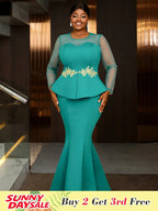 Maxi Dresses To Wear To A Wedding Green Applique Mermaid