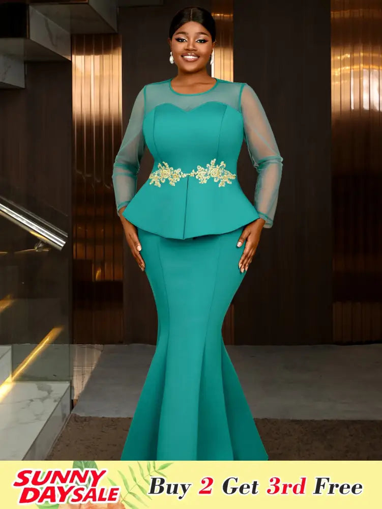 Maxi Dresses To Wear To A Wedding Green Applique Mermaid