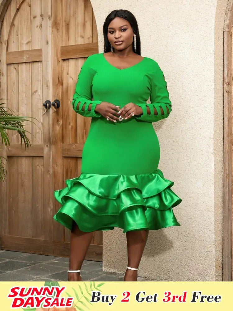 Mermaid Bodycon Green Party Dress Women Long Sleeve