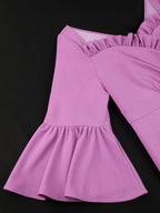 Mermaid Dress V Neck Ruffles 3/4 Flare Sleeve High Waist