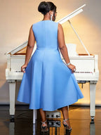 Mesh Patchwork Hot Drill O Neck Sleevelss A-Line Dress