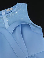 Mesh Patchwork Hot Drill O Neck Sleevelss A-Line Dress