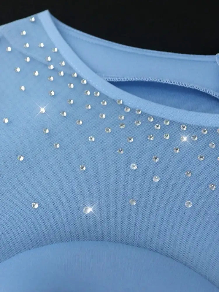 Mesh Patchwork Hot Drill O Neck Sleevelss A-Line Dress