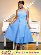 Mesh Patchwork Hot Drill O Neck Sleevelss A-Line Dress