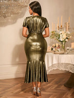 Metallic Dress for Women Formal Occasional Shiny Dress