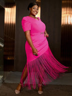 Midi Dresses for Wedding Elegant V Neck Fringe Sexy Dress