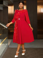 Midi Wedding Guest Dresses Ruffle Lantern Sleeve A Line