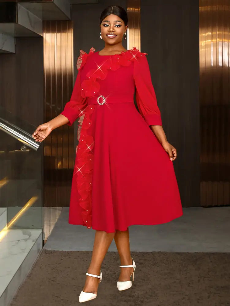 Midi Wedding Guest Dresses Ruffle Lantern Sleeve A Line