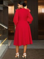 Midi Wedding Guest Dresses Ruffle Lantern Sleeve A Line