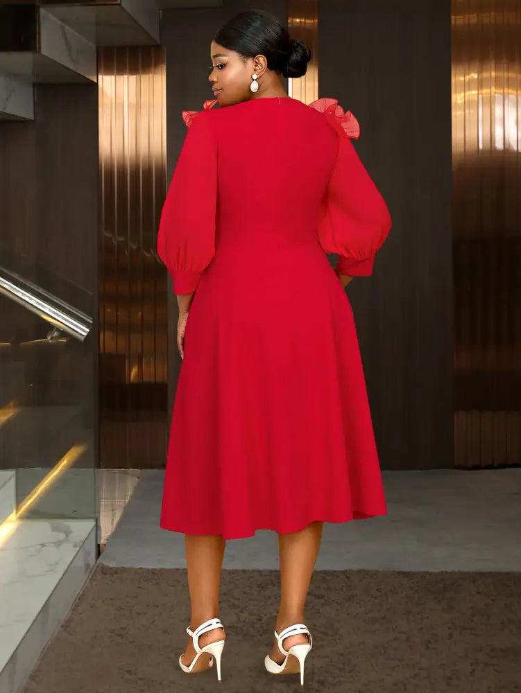 Midi Wedding Guest Dresses Ruffle Lantern Sleeve A Line
