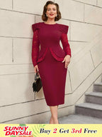 Mothers Day Outfits Lace Patchwork Long Sleeve Dress