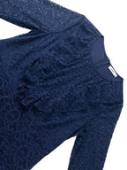 Navy Lace Dress for O Neck See Thorugh Long Flare Sleeve