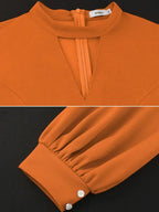 O Neck Cut Out Chest Elegant Lantern Sleeve Pleated Dress