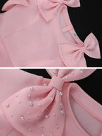 O Neck Dress Bowtie Beading Short Sleeves Peplum Bodycon