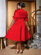 O Neck Dress Mesh Patchwork Half Sleeves Appliques A Line