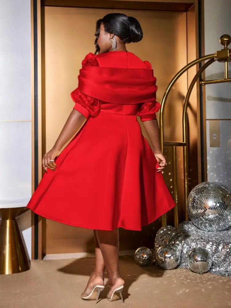 O Neck Dress Mesh Patchwork Half Sleeves Appliques A Line