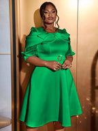 O Neck Dress Mesh Patchwork Half Sleeves Appliques A Line
