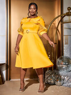 O Neck Dress Mesh Patchwork Half Sleeves Appliques A Line