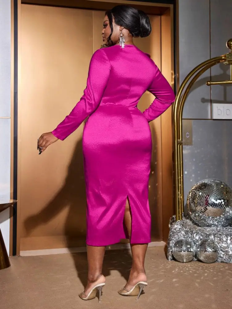 O Neck Midi Dress Long Sleeve Beading Package Hip Bodycon