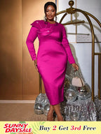 O Neck Midi Dress Long Sleeve Beading Package Hip Bodycon