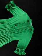 O Neck Ruffle Half Sleeve Button Up A Line Dress with Belt