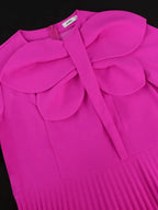 O Neck Short Sleeve Appliques High Waist Pleated Dress