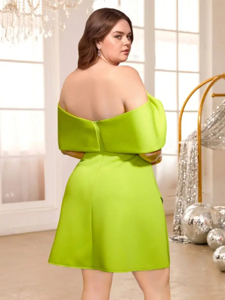 Off Shoulder Asymmetrical Dress Big Bow High Waist A Line