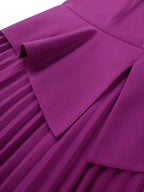 Office Work Pleated Dress Lapel 3/4 Sleeve Button Up