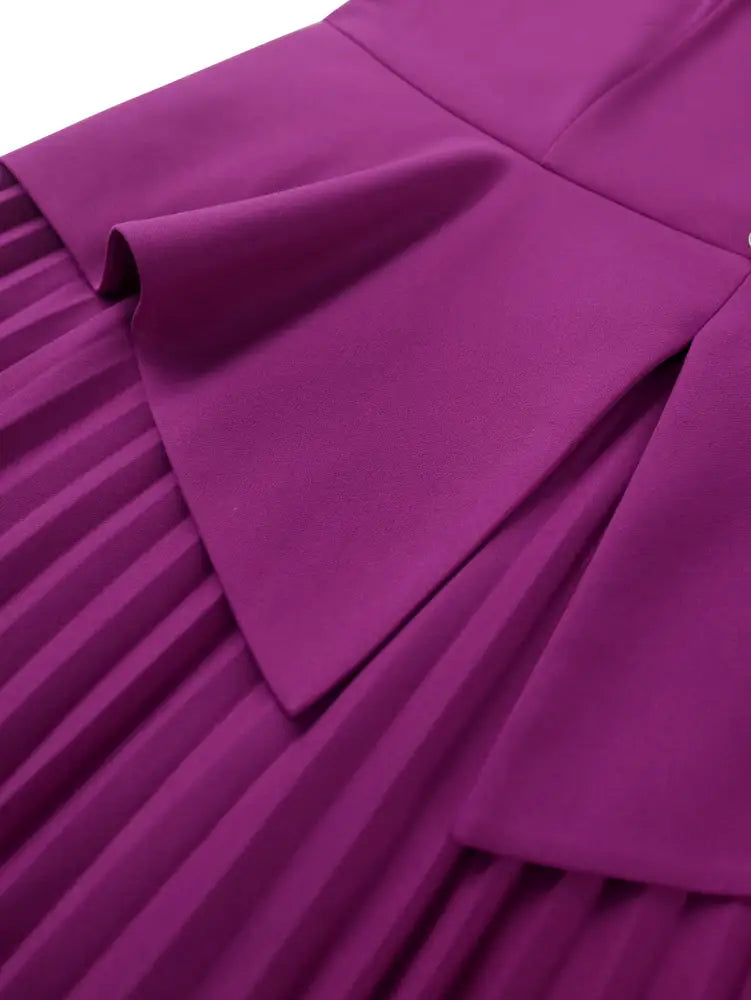 Office Work Pleated Dress Lapel 3/4 Sleeve Button Up