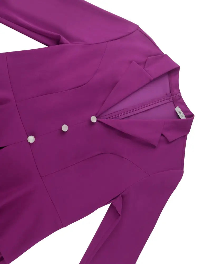 Office Work Pleated Dress Lapel 3/4 Sleeve Button Up