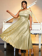 One Shoulder Dress Diagonal Collar Sleevesless Pleated