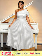 One Shoulder Dress Diagonal Collar Sleevesless Pleated