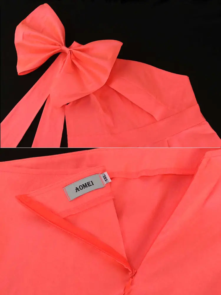 One Shoulder Dress Sleeveless Big Bow High Waist A Line