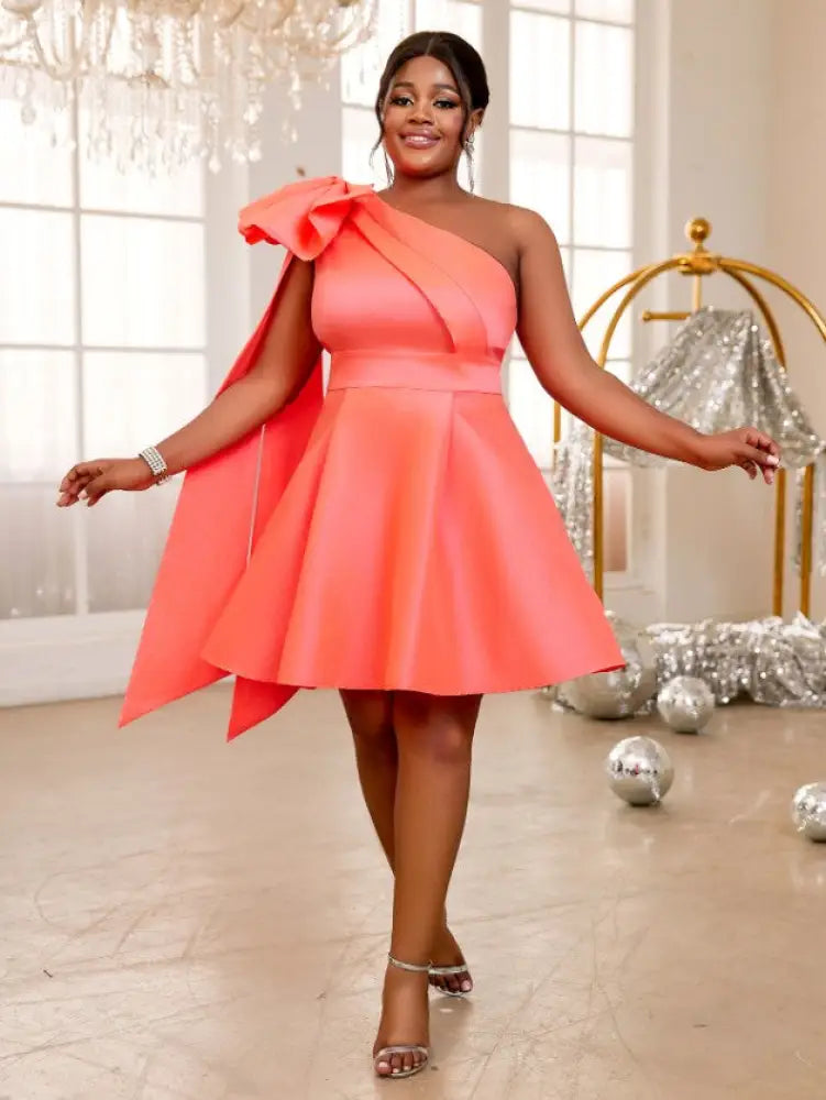 One Shoulder Dress Sleeveless Big Bow High Waist A Line