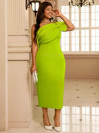One Shoulder Dress Suspender Ruffles Sleeveless High Waist