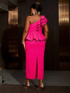 One Shoulder Dress Tierred Ruffles Peplum Package Hip