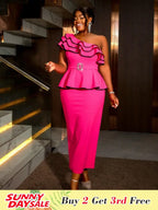 One Shoulder Dress Tierred Ruffles Peplum Package Hip