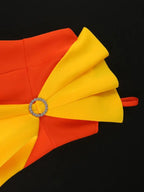 One Shoulder Dress Yellow Block Color Bow Ruffles Empire