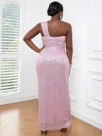 One Shoulder Long Cocktail Dress Bow Wedding Guest Gowns