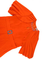 Orange Mid Calf Dresses O Neck Half Puff Sleeves Wedding Guest Dress