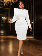 Party Dress O Neck Long Sleeves Appliques High Waist Midi