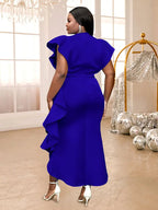 Party Dresses High Slit Ruffles Cap Sleeves Wedding Guest Party Birthday Gowns