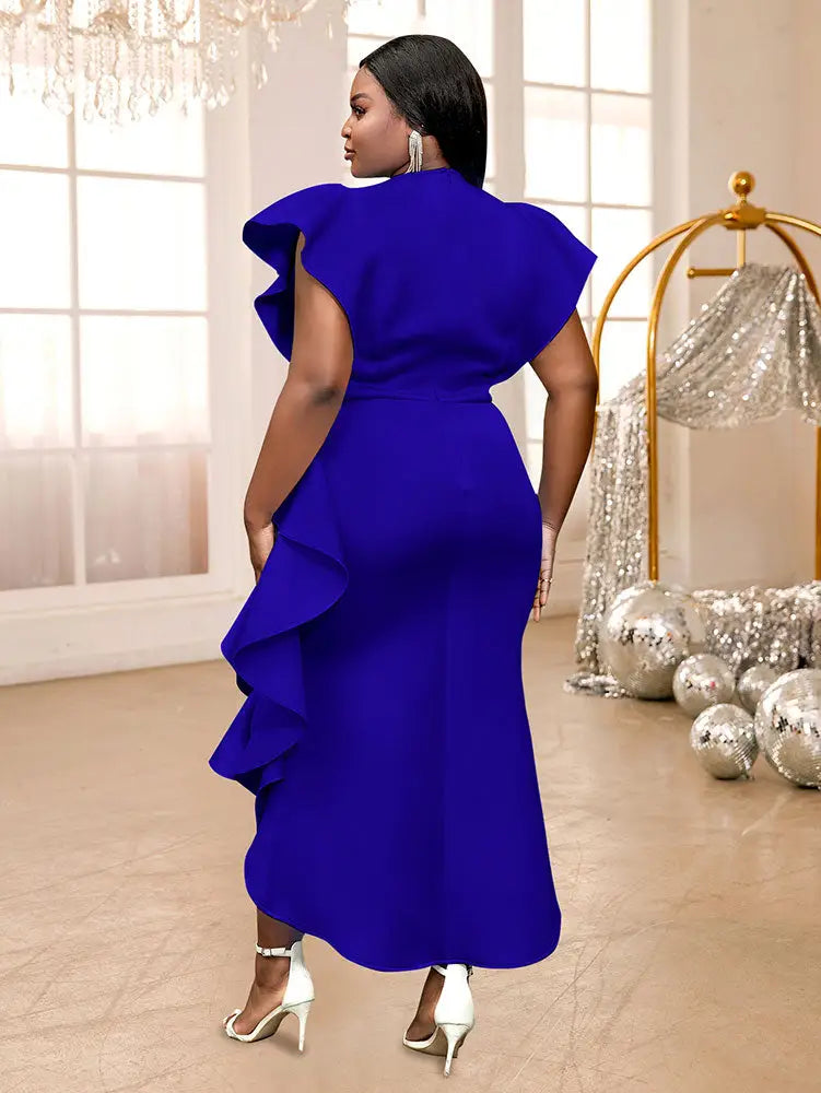 Party Dresses High Slit Ruffles Cap Sleeves Wedding Guest Party Birthday Gowns