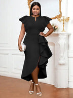 Party Dresses High Slit Ruffles Cap Sleeves Wedding Guest Party Birthday Gowns