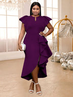 Party Dresses High Slit Ruffles Cap Sleeves Wedding Guest Party Birthday Gowns