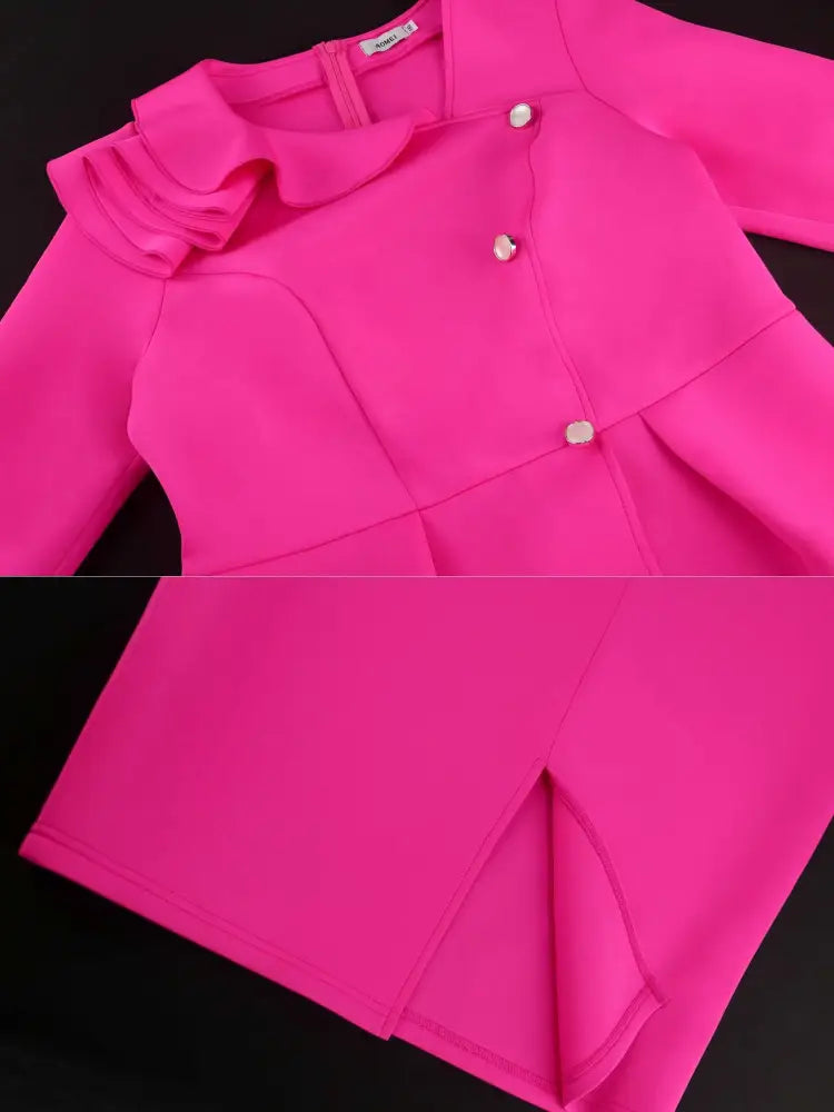 Pencil Dress Asymmetrical Ruffles Neck Long Sleeve Bodycon