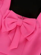 Pink A Line Dress Square Collar Long Sleeve Lovely Bowtie