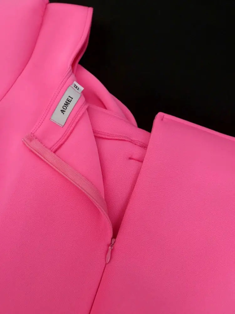 Pink A Line Dress Square Collar Long Sleeve Lovely Bowtie