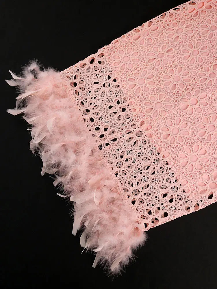 Pink Lace Dresses for Women Bodycon Feather Patchwork